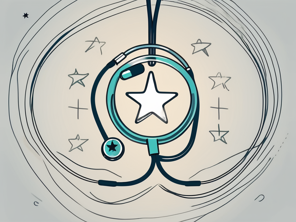 A stethoscope intertwined with a star rating symbol