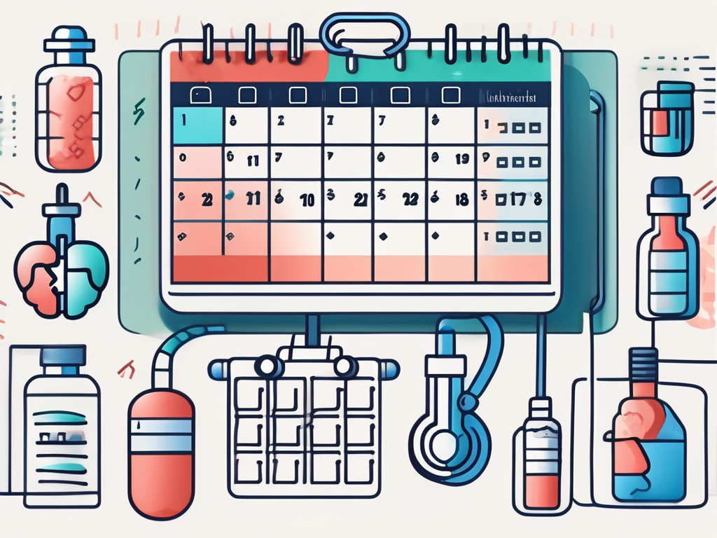 A digital calendar interfacing with various healthcare icons (like a stethoscope